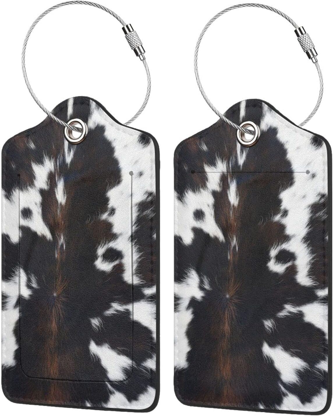 Cow Print Luggage Tags Set of 2 Leather Stainless Steel Loop Label Tag for Travel Bag Suitcase