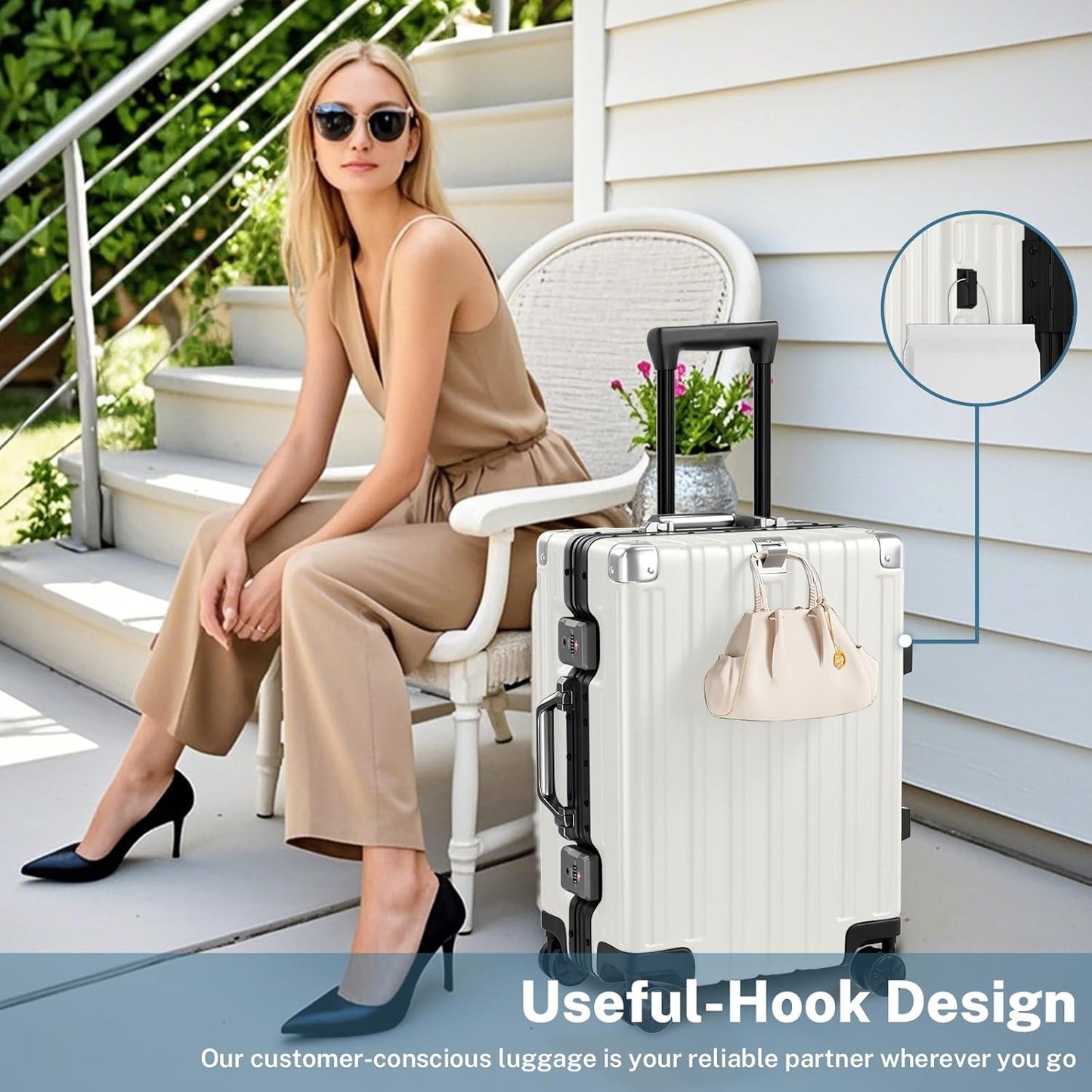 Krute Carry On Luggage 20 inch Aluminum Frame Suitcase with Spinner Wheels No Zipper Hardshell PC+ABS Luggages TSA Lock Zipperless Suitcases