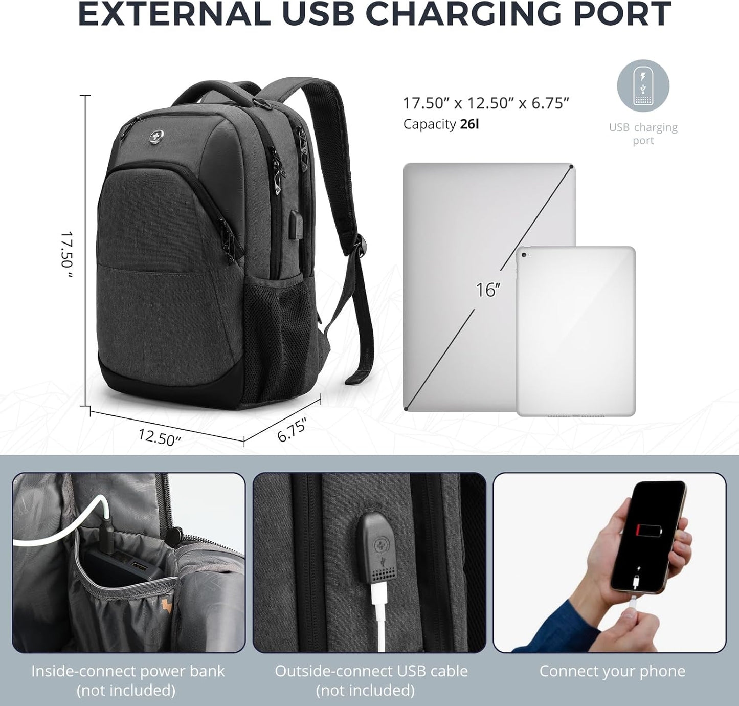 Swissdigital Design Travel Laptop Backpack for Men and Women, College Backpack with USB Charging
