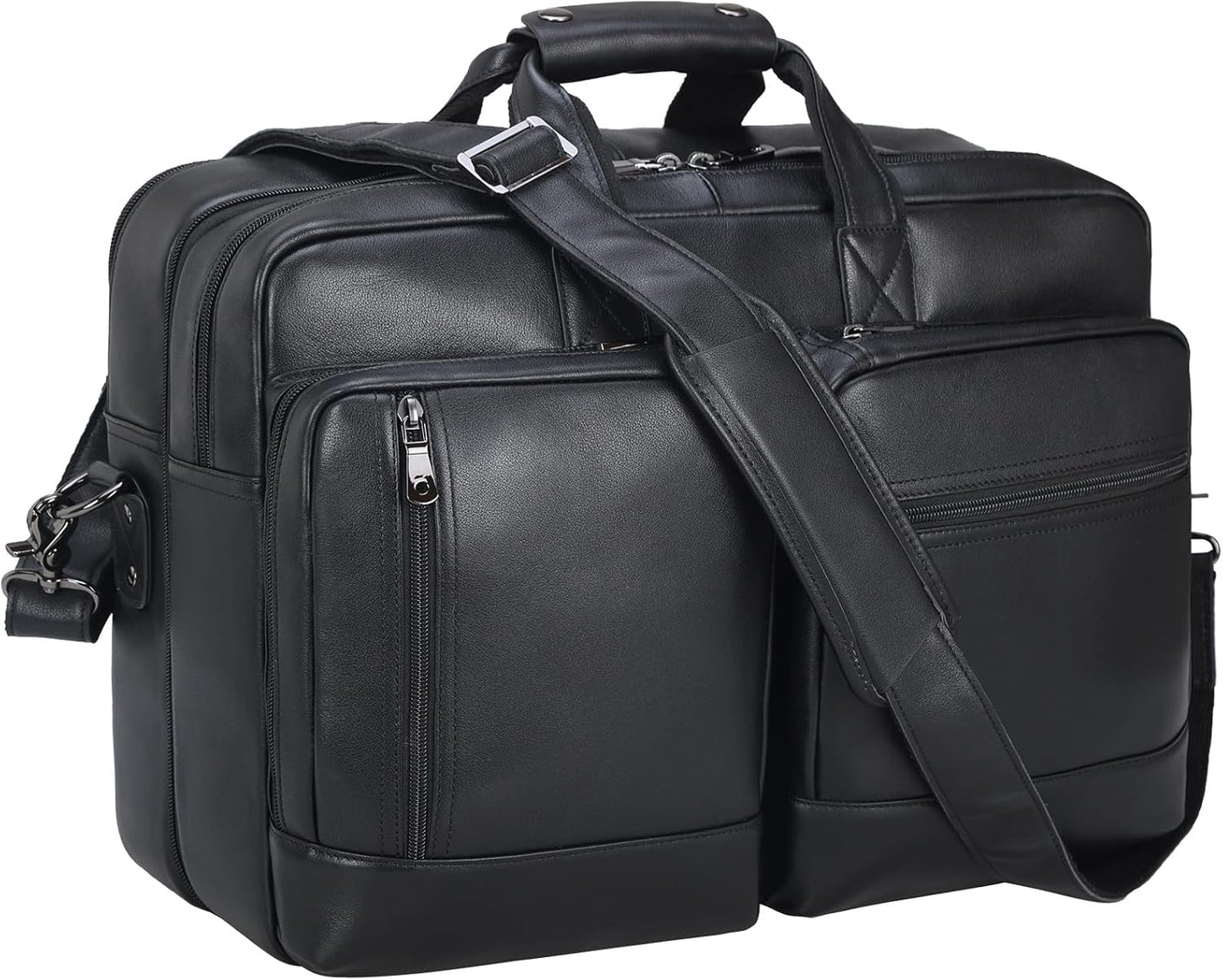 Leather Briefcase for Men Expandable Large 17 Inch Laptop Crossbody Shoulder Bag Business Travel
