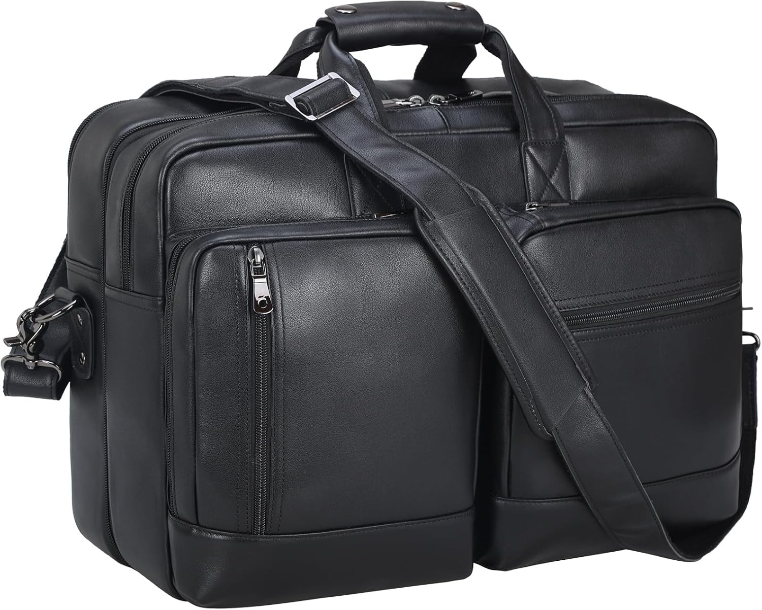 Leather Briefcase for Men Expandable Large 17 Inch Laptop Crossbody Shoulder Bag Business Travel