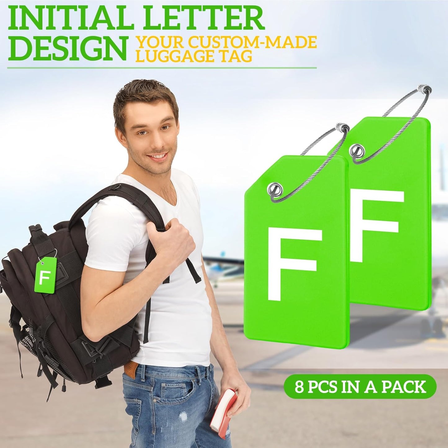 8 Pcs Initial Letter A-Z Luggage Tags Silicone Suitcase Instrument Tag with Name Card and Stainless
