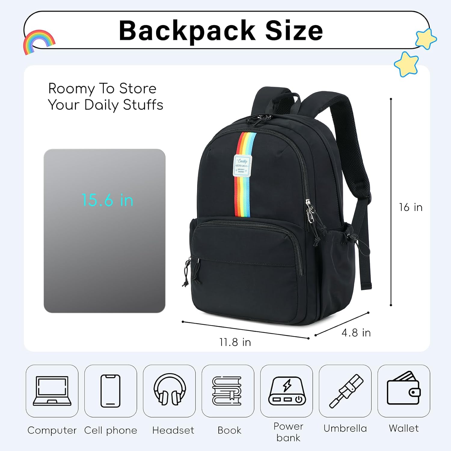 CAMTOP School Backpack for Girls, Kids Backpack for Elementary Middle Ages 8-10 Fit 15.6 Inch