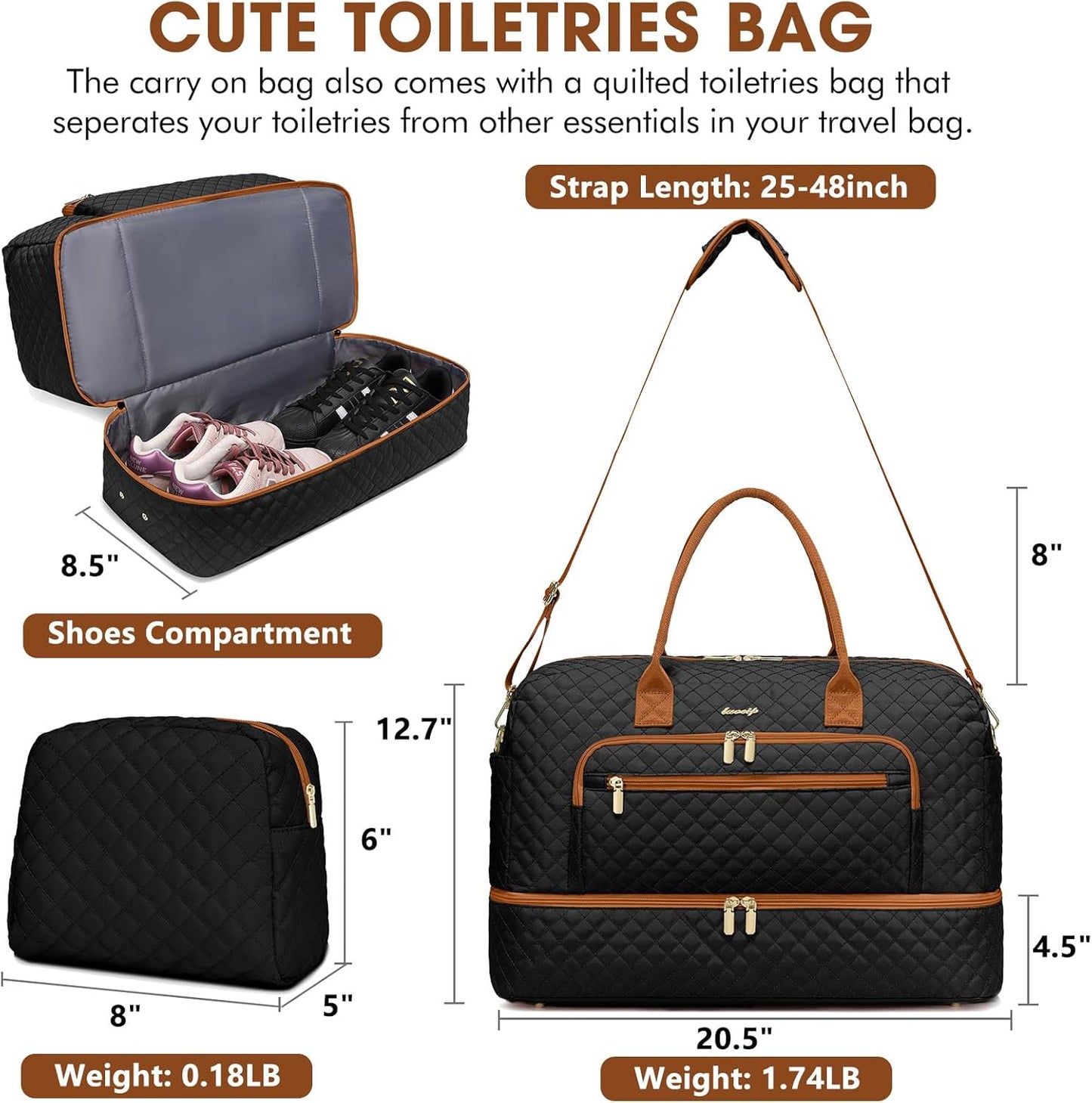 Travel Duffle Bag Weekender for Women - Carry-On Overnight Bag Personal Item Bag with Shoe Compartment & Wet Pocket Large Weekend Tote Bags with Toiletry Bag Hospital Bags for Labor and Delivery