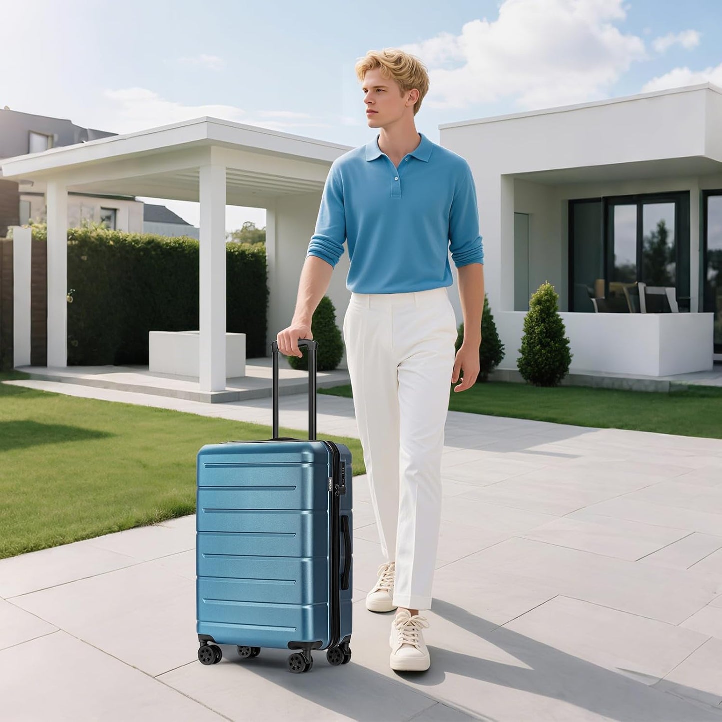 KYME Luggage Sets 2 Piece Hardshell 22"/26" Suitcase with Spinner Wheels Hardside Suitcases Sets with TSA Lock Lightweight Travel Luggage Set with Cup Holder for Women Men Blue
