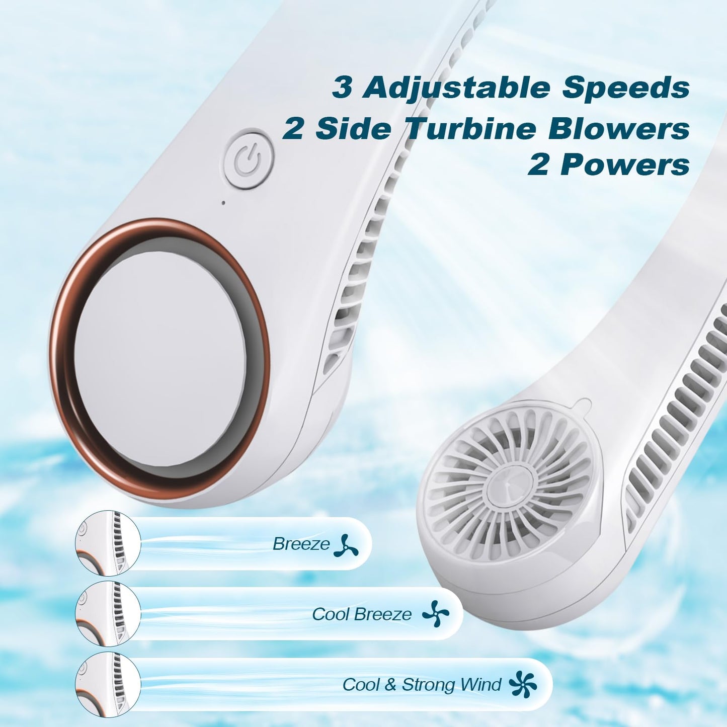CIVPOWER Neck Fan: Portable Personal Neck Cooling Rechargeable Bladeless Fan - Hands Free 3 Speed