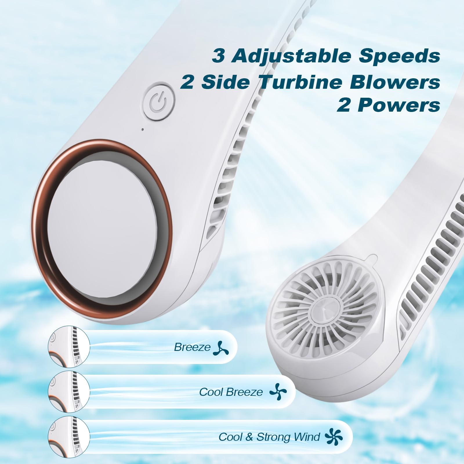 CIVPOWER Neck Fan: Portable Personal Neck Cooling Rechargeable Bladeless Fan - Hands Free 3 Speed