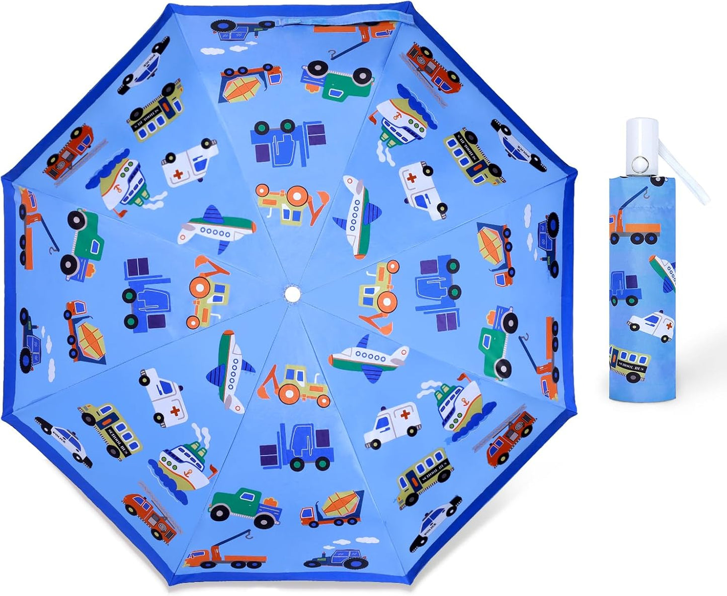 Kids Folding Umbrella Auto Open/Close Anti-rebound Safe Design UV Resistant Automatic Children Travel Umbrellas 8 Rib Reinforced Canopy 360° Reflective Strip Lightweight Cute Umbrella for Girls & Boys