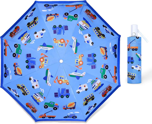 Kids Folding Umbrella Auto Open/Close Anti-rebound Safe Design UV Resistant Automatic Children Travel Umbrellas 8 Rib Reinforced Canopy 360° Reflective Strip Lightweight Cute Umbrella for Girls & Boys