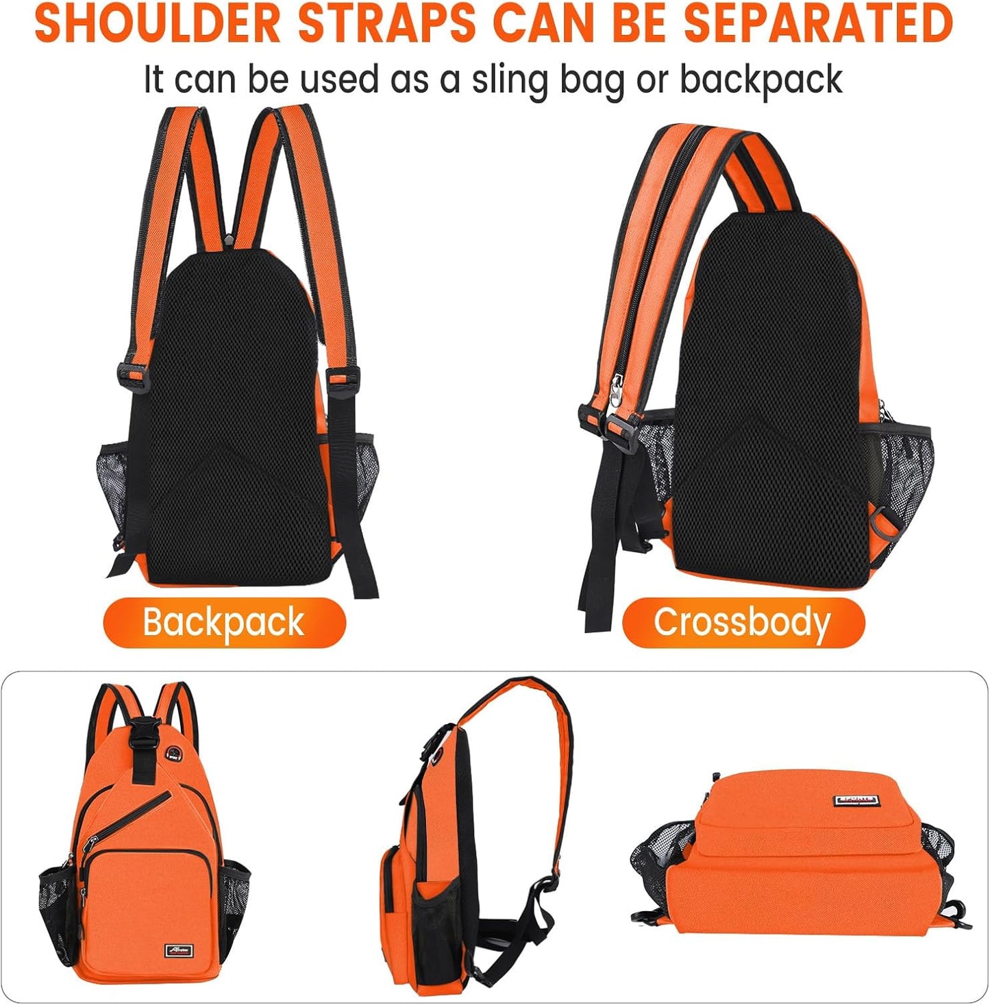 Crossbody Sling Backpack Men and Women Sling Bag Shoulder Backpack Travel Hiking Chest Bag Daypack (Orange)
