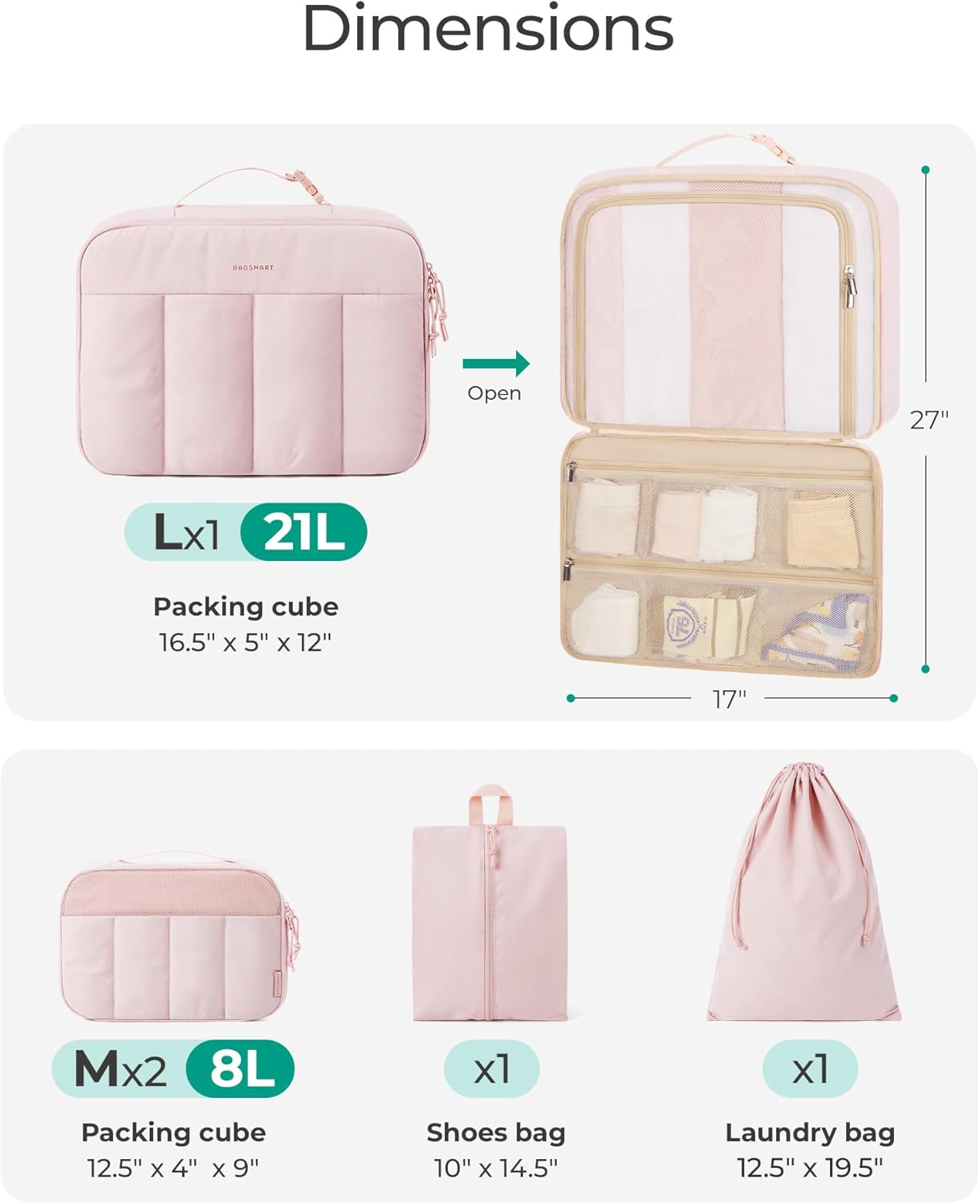 BAGSMART Compression Packing Cubes for Travel, 6 Set/5 Set/4 Set, Compression Suitcase Organizer