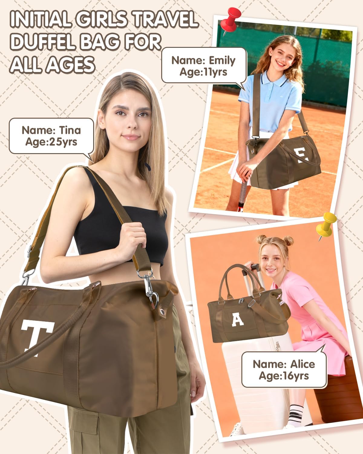 Birthday Graduation Gifts for Daughter,Initial Travel Duffel Bag Sports Gym Bag for Girls Teen Kids