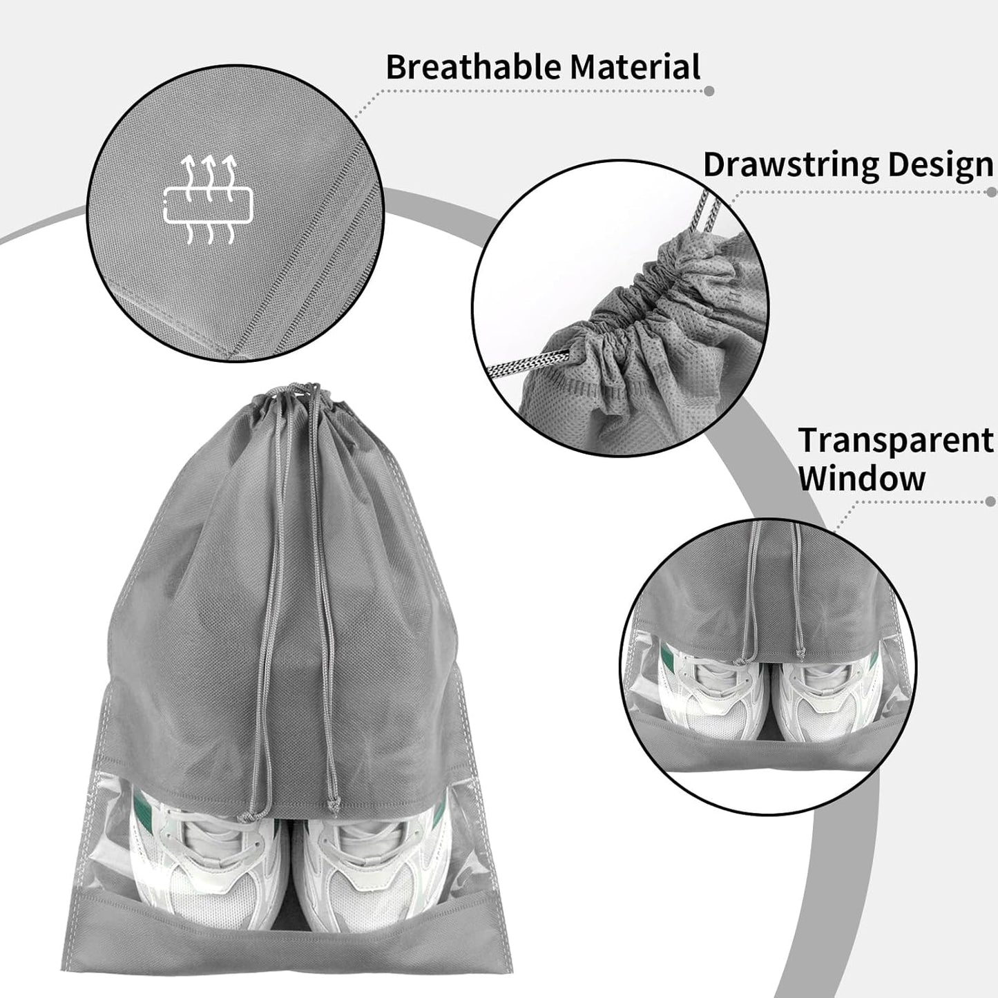 12 Pack Large Shoe Bags for Packing with Clear Window, Dustproof Drawstring Travel Shoe Storage