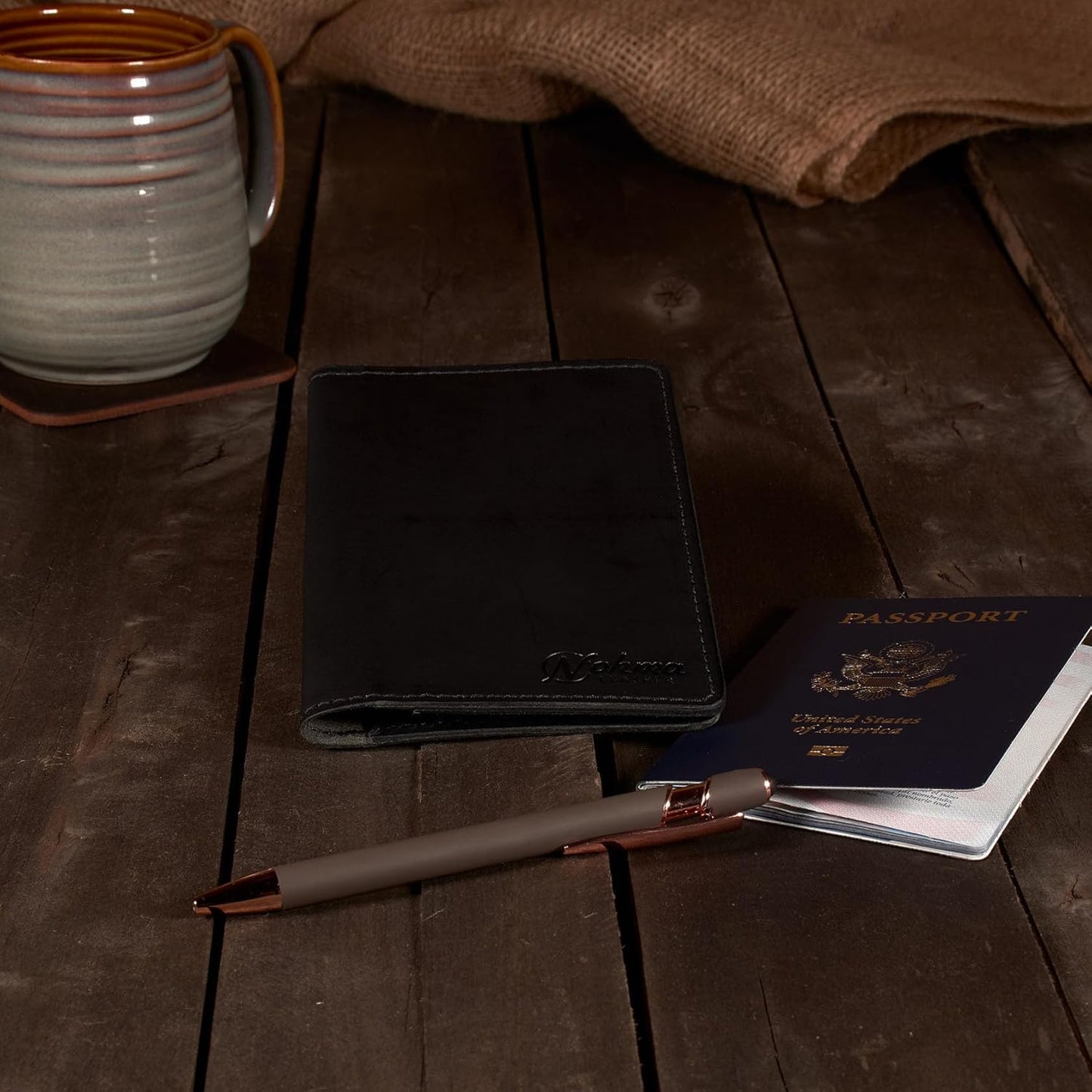 Passport Cover – Handmade Vintage Leather Travel Wallet Fits Standard Passports & 3.5" x 5.5" Pocket Notebooks – Slim Passport Holder with 2 Card Slots & Interior Pocket (Black)
