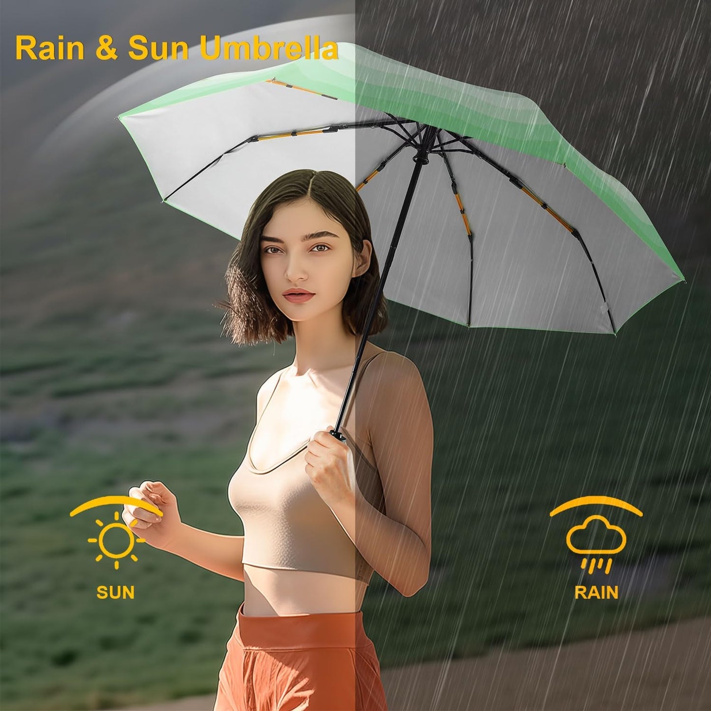 Lejorain Cute Women Sun Umbrella - Automatic Folding UV Protection Lightweight Umbrella Compact Travel Fashion Pretty Collapsible Golf Rain Umbrellas for Women
