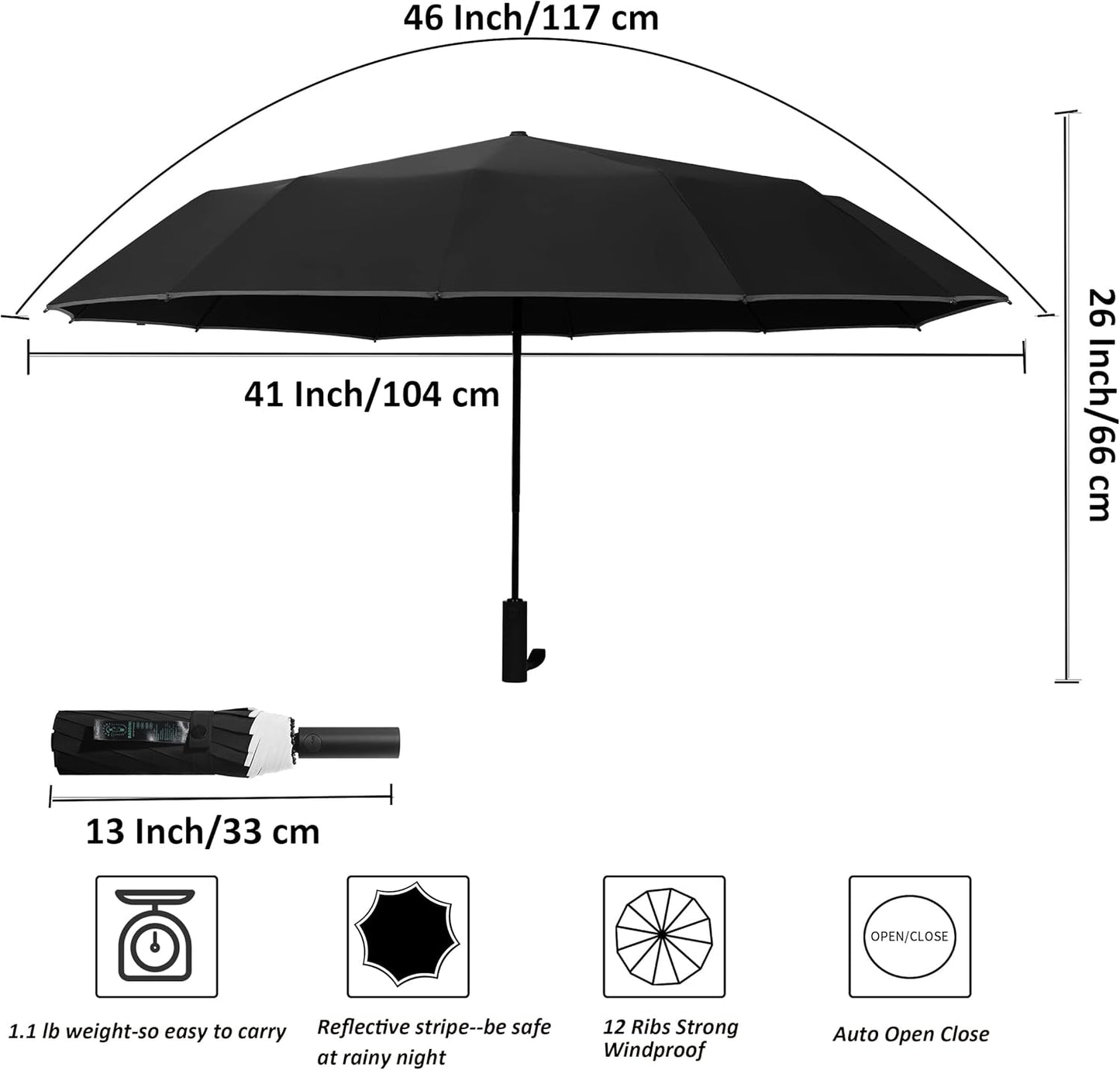 BAODINI Windproof Compact Rain Umbrella for Travel 42/46 Inch Premium Fabric Auto Open Perfect for Purse and Backpack Portable Umbrella for Women and Men