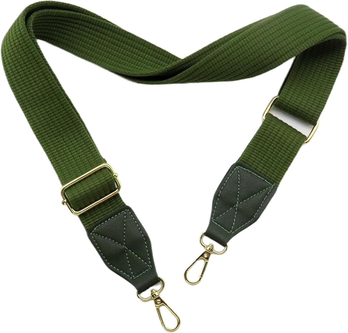 Adjustable Purse Strap with Green Leather End - 1.5" Wide Handbags, Camera, Guitar, Phone & Crossbody Bag Replacement Shoulder Straps(Gold Hardware)