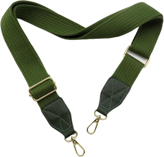 Adjustable Purse Strap with Green Leather End - 1.5" Wide Handbags, Camera, Guitar, Phone & Crossbody Bag Replacement Shoulder Straps(Gold Hardware)