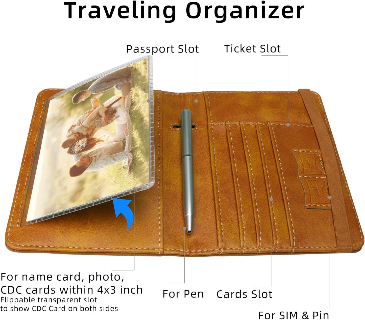 WALNEW Passport Holder for Travel, RFID Passport Cover Wallet for Women Men, PU Leather Passport Book Card Holder Case with Pen, Travelling Essentials for Flying