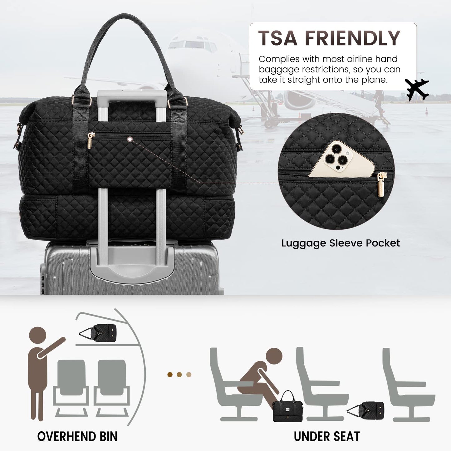 LOVEVOOK Travel Duffle Bag, Weekender Bags for Women with Shoe Compartment, Carry on Overnight Bag