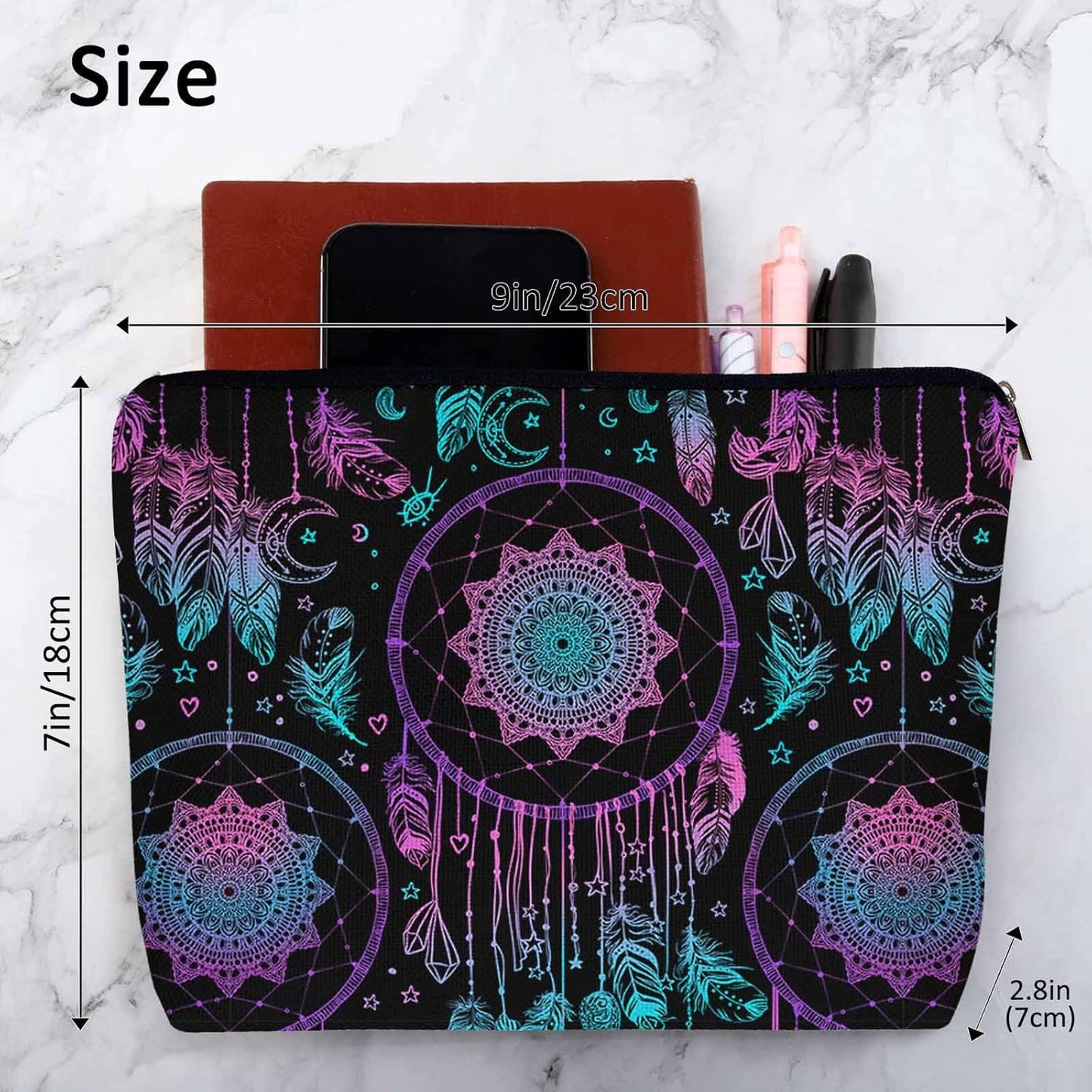 Dream Catcher Cosmetic Travel Bag For Toiletries, Native American Style Dreamcatcher Feathers Makeup Bag Toiletry Bags For Women, Flax Cosmetic Bags Make Up Bag Purse Toiletries Bag