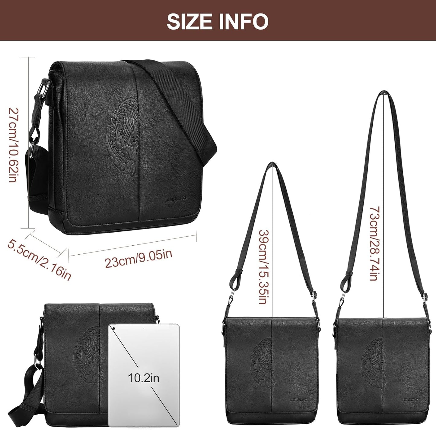 Leathario Men's Crossbody Bag, Vegan Leather, Shoulder Purse Side Sling Satchel, Small Messenger for Travel Work Daily