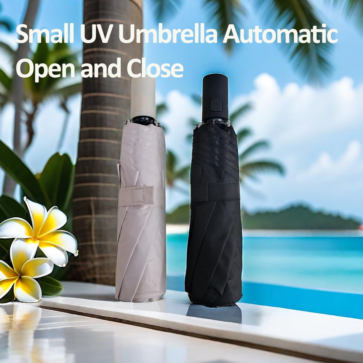 BAODINI Small UV Protection Travel Umbrella Compact for Rain and Sun UPF 50+ Windproof Portable 42