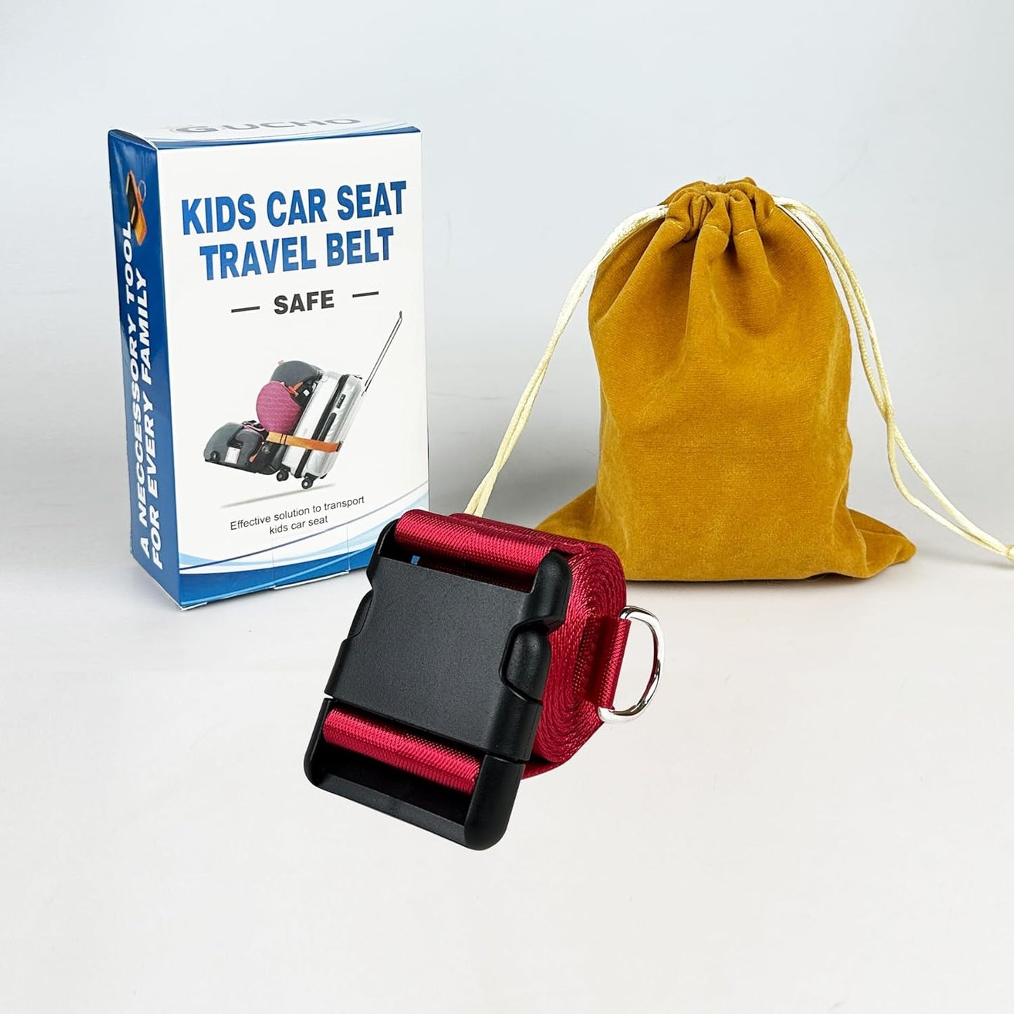 GUCHO Car Seat Belt Travel Strap，Carry-on Luggage into an Airport Car Seat Stroller & Carrier, an Useful Solution for Travel Transfer (Red)