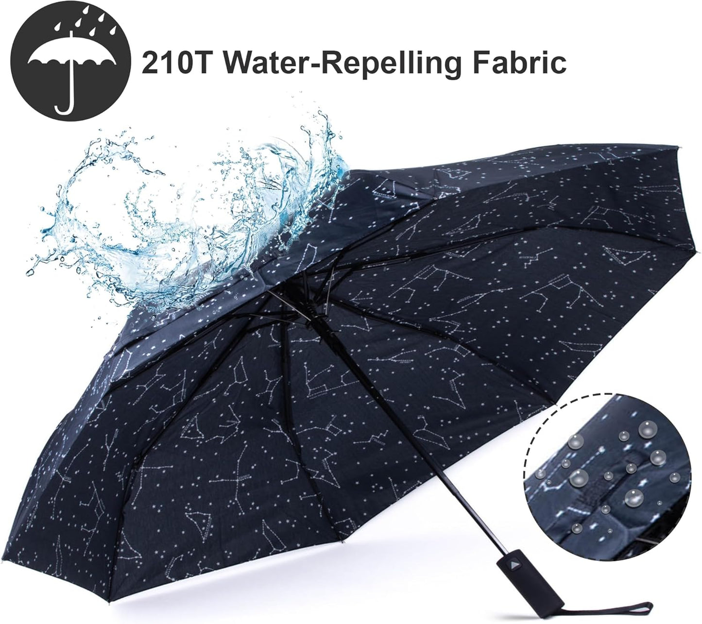Nollia Windproof Automatic Travel Umbrella, Compact Portable with Reinforced Ribs for Sun & Rain