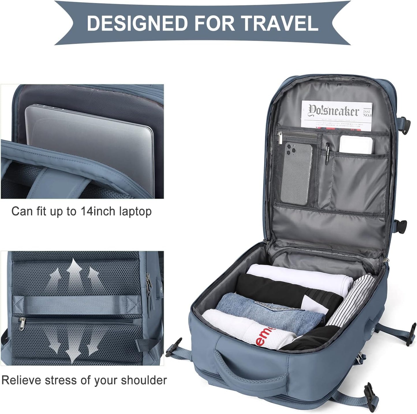WONHOX Large Travel Backpack Carry on Flight Approved Laptop Work Business Backpack for Women Men Mochila de Viaje