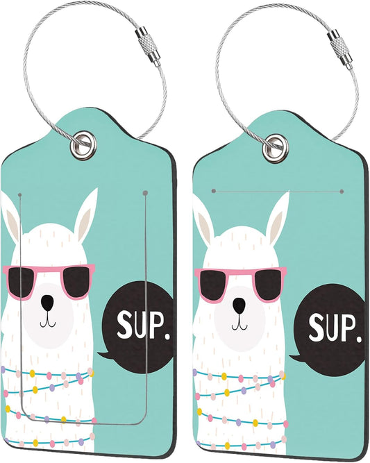 Luggage Tags for Suitcase,2 Pack Cute Llama Luggage Tag with Privacy Flap,Name ID Label and Metal Loop for Women Men Girls Baggage Bag Backpack Instrument