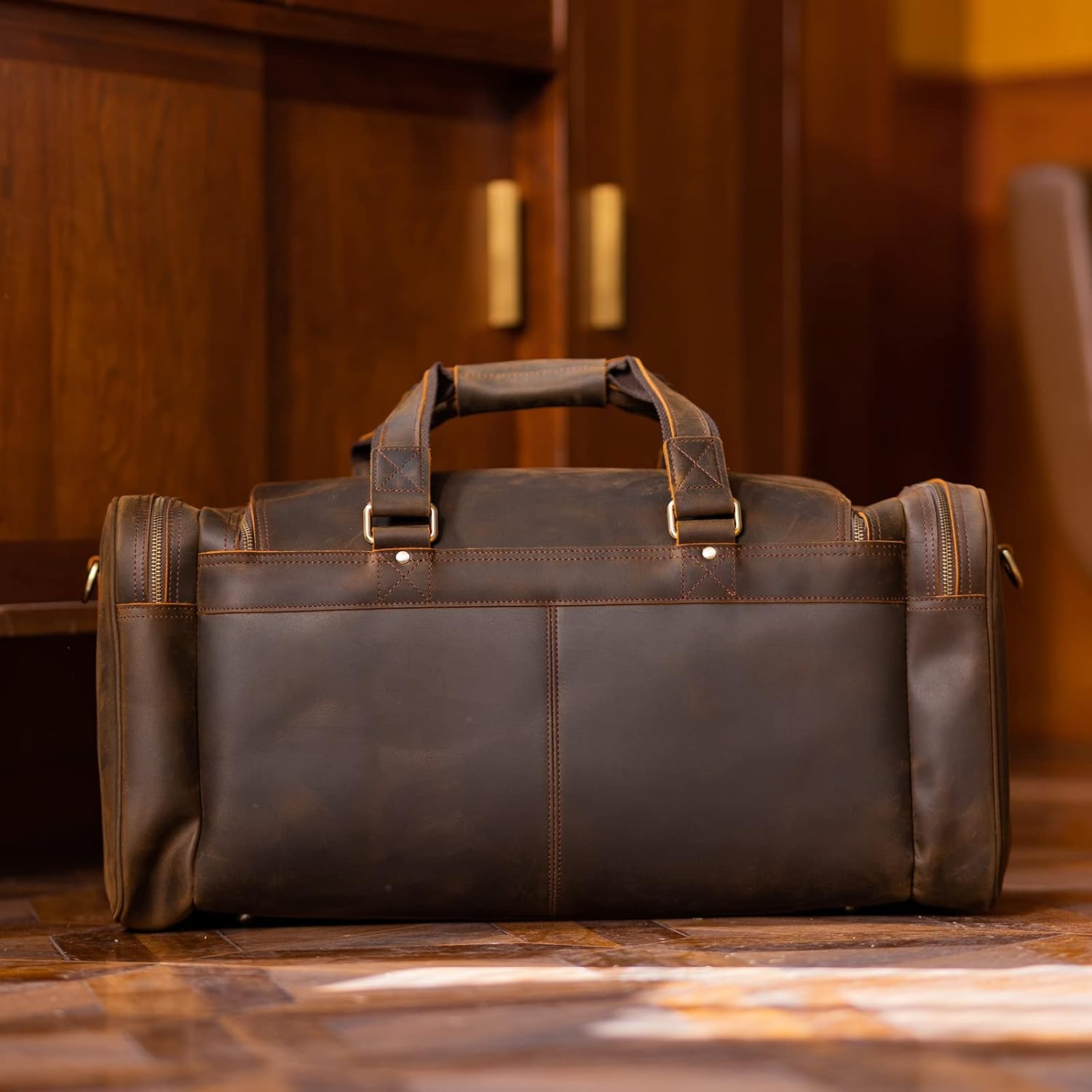 Polare 23" Leather Duffel Weekender Travel Bag For Men With Full Grain Cowhide Leather 42L