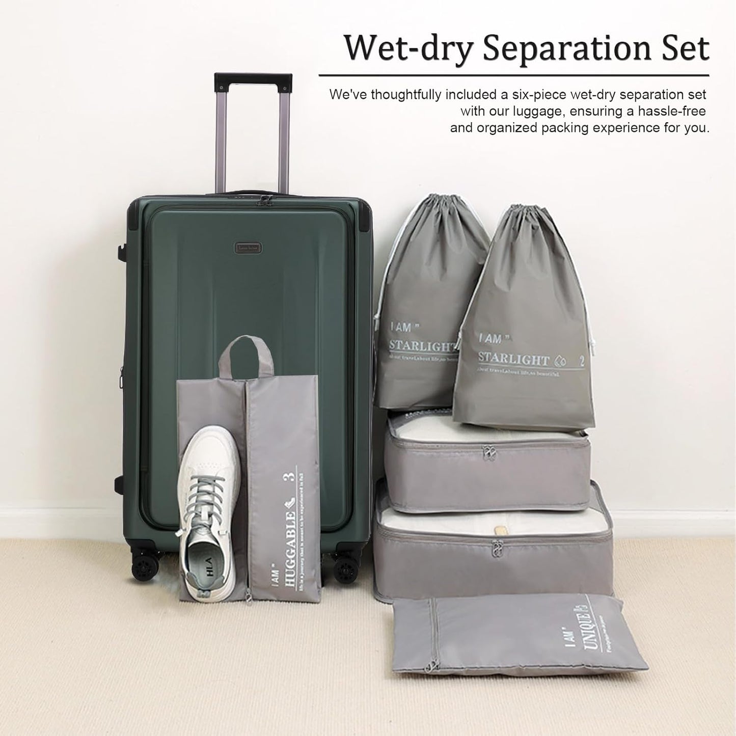 Premium 29 Inch Luggage, Top Opening Aluminum Frame Airline Approved ABS+PC Hard Shell Suitcases with Silent Wheels, TSA Lock, Front Pocket and Wet-dry Separated Six-piece set