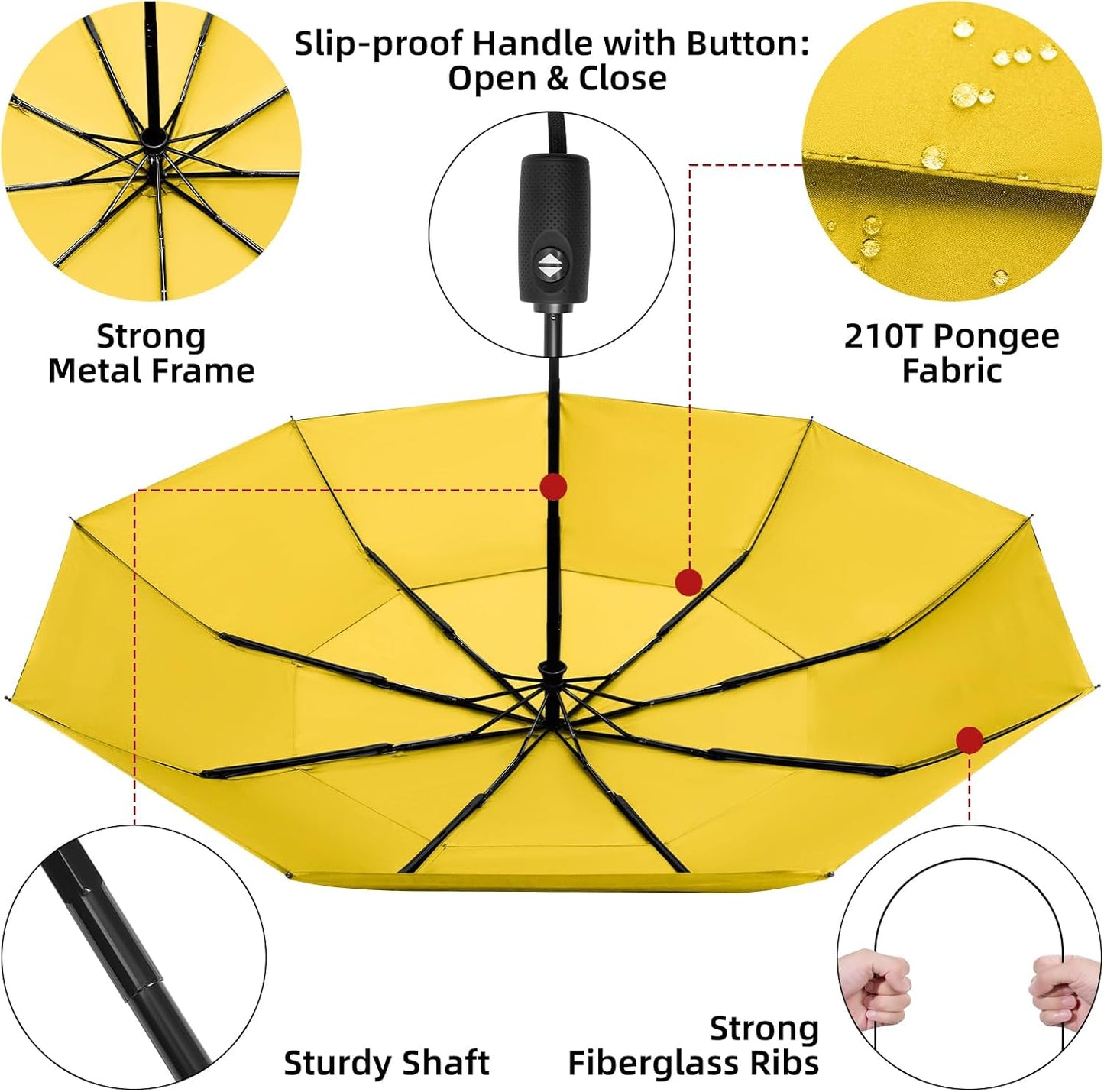 TradMall Travel Umbrella, 42/45 Inches Double Vented Canopy Windproof Automatic Strong Compact Folding Umbrellas for Rain Women and Men