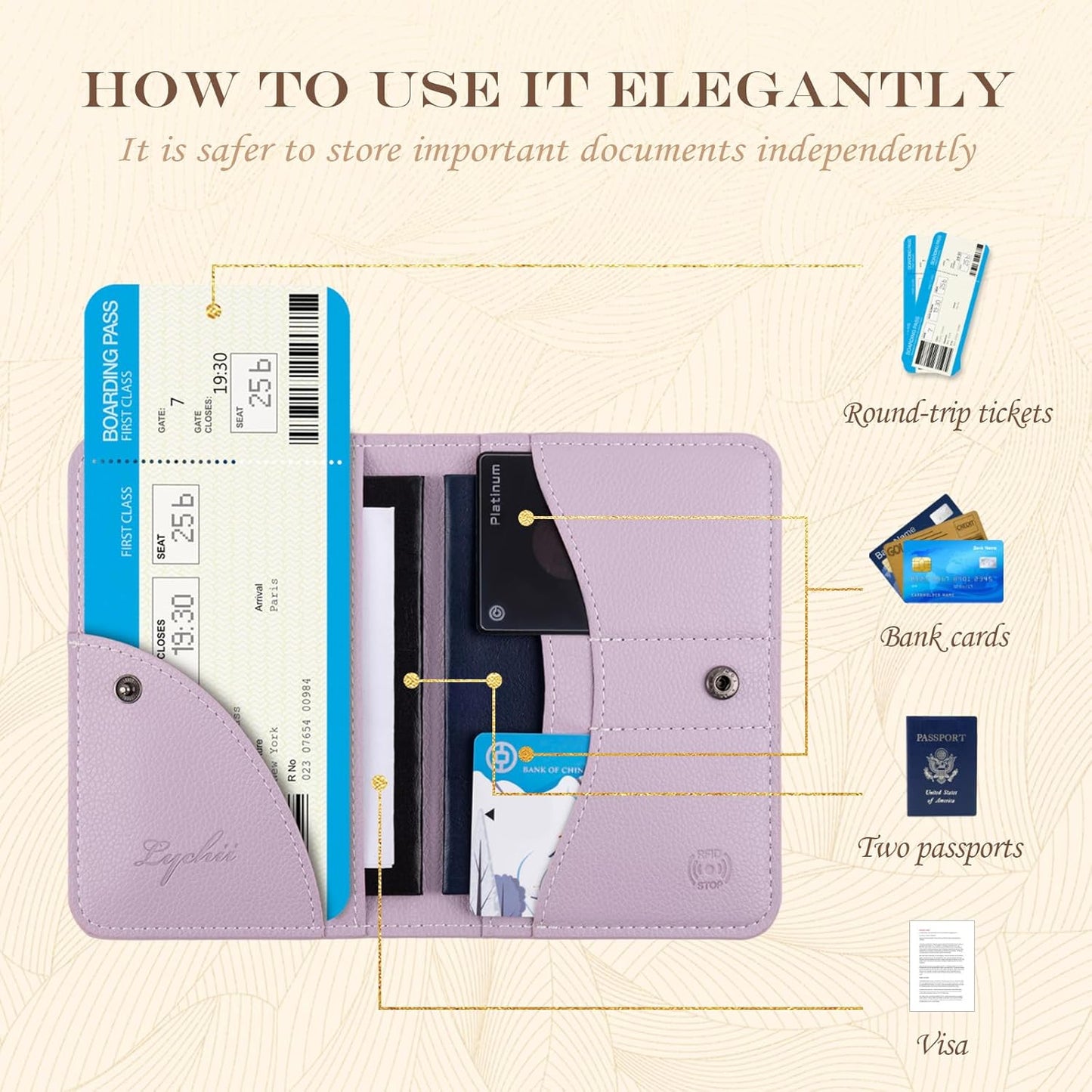 Lychii Passport Holder, Slim Passport Cover Travel Wallet with RFID Blocking, PU Leather Protector Pouch Protective Case for Passports, Boarding Pass, ID Cards