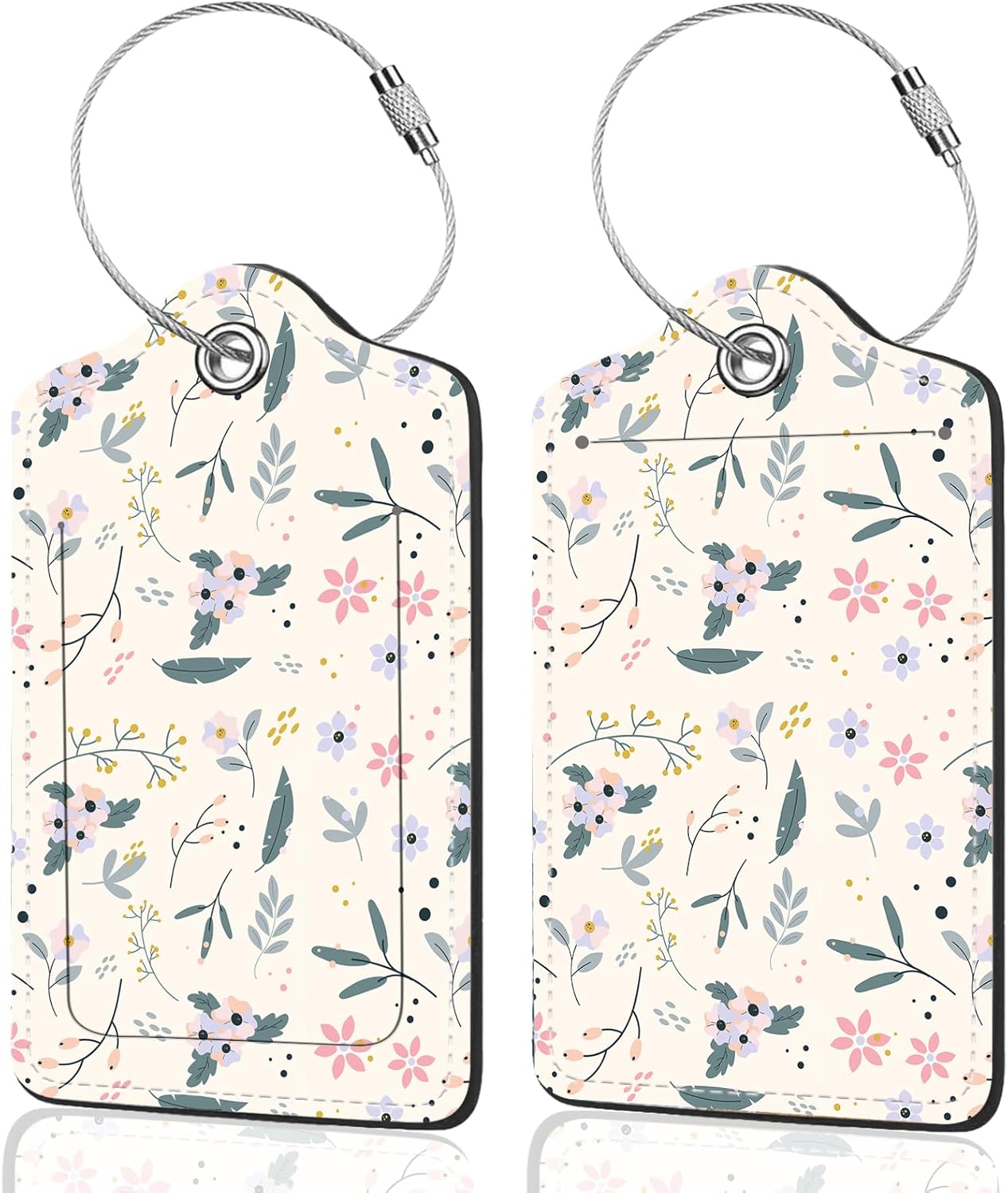 2Pack Luggage Tags for Suitcases, Cute Unique Pu Leather Cruise Luggage Tag with Privacy Cover ID Label Address Card and Metal Ring Suitable for Women Men Kids Travel Bag Beige Pink Crushed