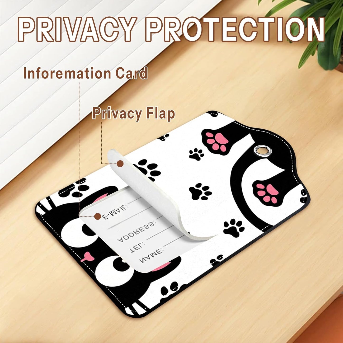 2 Pack Funny Cat Luggage Tags for Suitcase, Leather Luggage Tags Cute, Privacy Cover ID Label with Stainless Steel Loop & Address Card, Cute Cat Travel Bag Tag Luggage Accessories for Suitcases