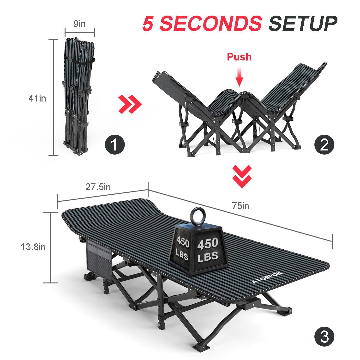 ATORPOK Camping Cot for Adults with Cushion, Tent Folding Cot for Sleeping