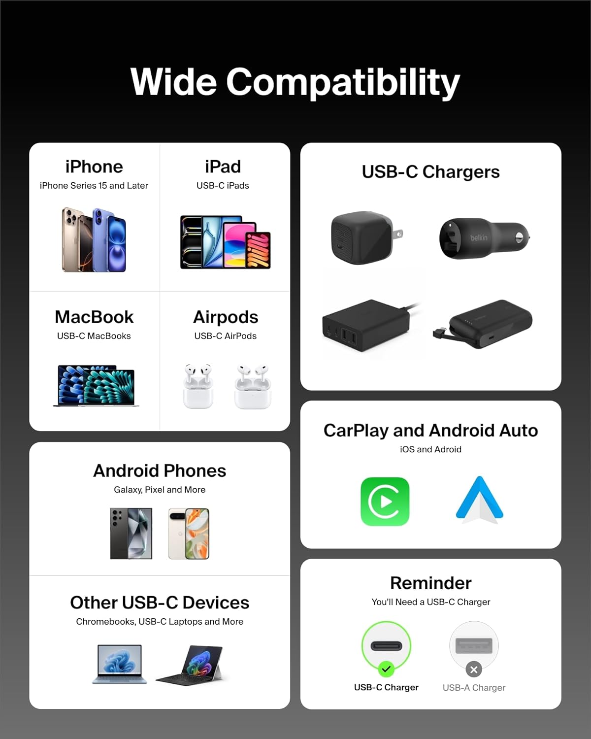 Belkin USB C to USB C Cable 2-Pack, 6.6ft, 60W - Type C Charger, iPhone Charger Cord, Soft, Braided, Flexible for iPhone 17, Galaxy S25, Pixel 10, Airpods, iPad Pro & More, Travel Essentials - Black