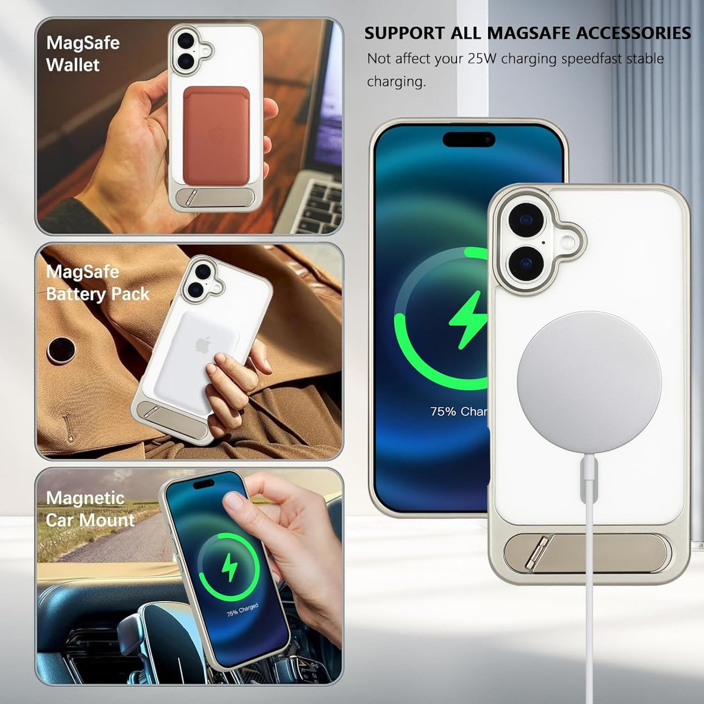 Tikoo Strong Magnetic for iPhone 16 Plus Case with Magsafe and Built-in Invisible Kickstand Slim Translucent Matte Military Grade Protective Phone Case for iPhone 16 Plus 6.7”