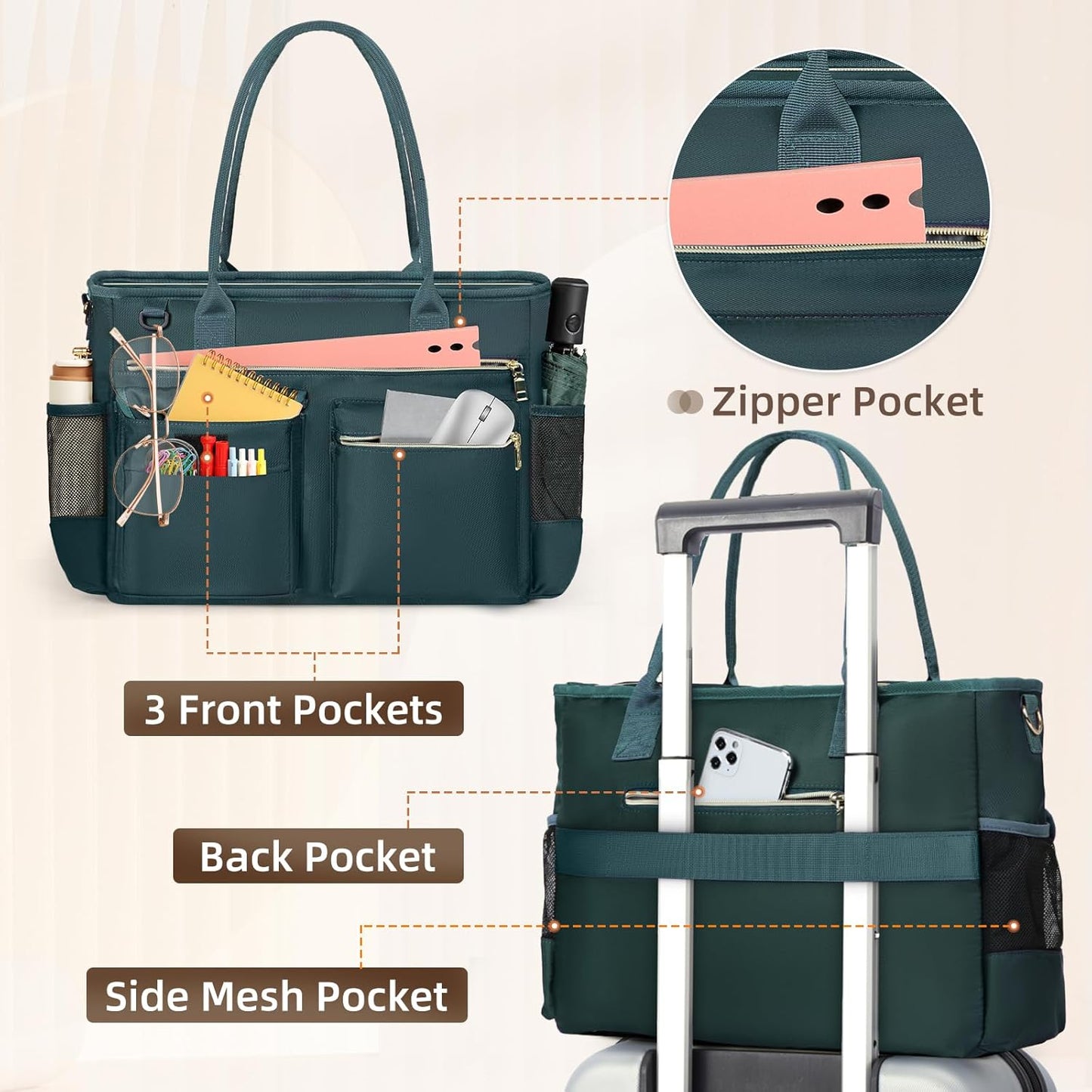 RAINSMORE Laptop Bag for Women 15.6 Inch Work Teacher Tote Nurse Bag Professional Laptop Tote Computer Messenger Shoulder Bags Large Handbag Business Office Work Briefcase