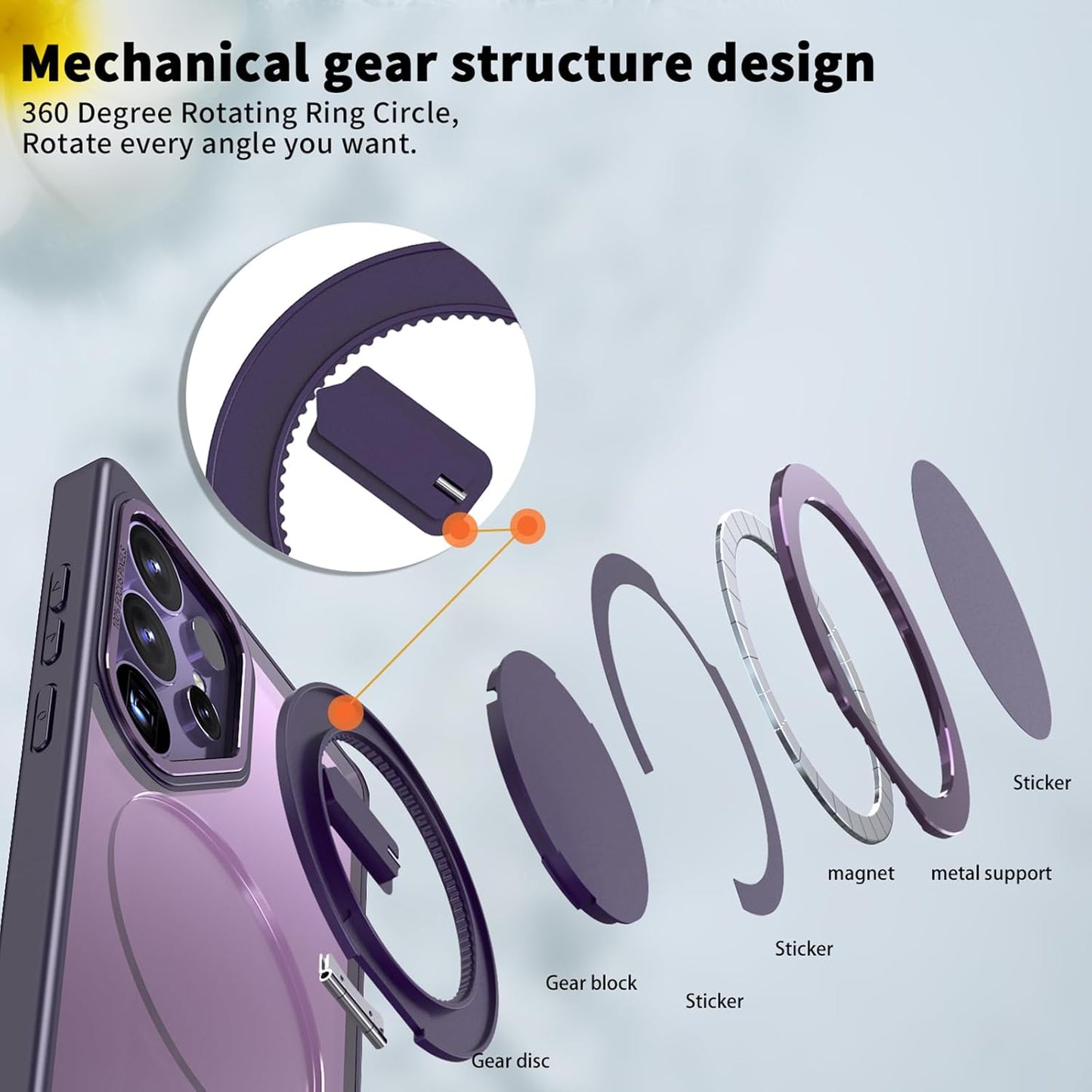 Magnetic Stand Case for Samsung Galaxy S25 Ultra [with 2 Tempered Glass Film] [360° Rotation Magnetic Stand] [Compatible with Magsafe] Military-Grade Drop Protection Case, Purple