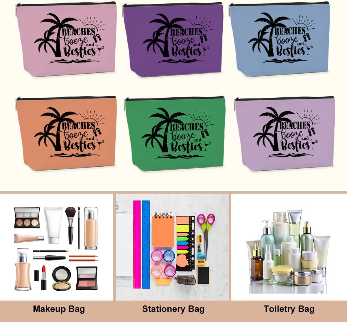 6 PCS Bestie Gifts Girls Weekend Gifts Girls Trip Gifts Favors Makeup Bag Girls Trip Bag for Women Girls Weekend Gifts Ideas for Sister Weekender Bag for Women Cosmetic Bag Vacation Christmas