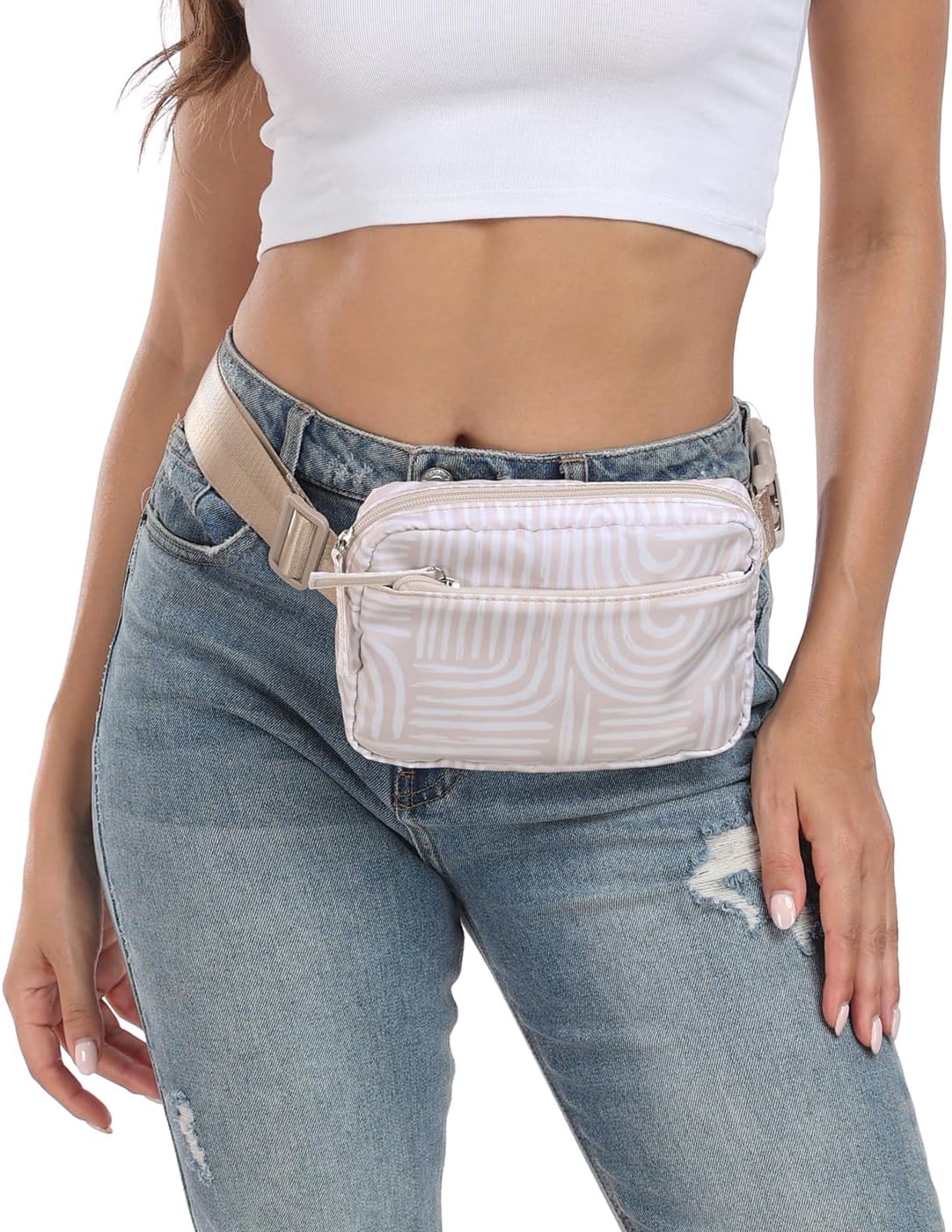 HDE Belt Bag 2L Fanny Pack Cross Body with Adjustable Strap Travel Waist Pack - Boho Brush Strokes