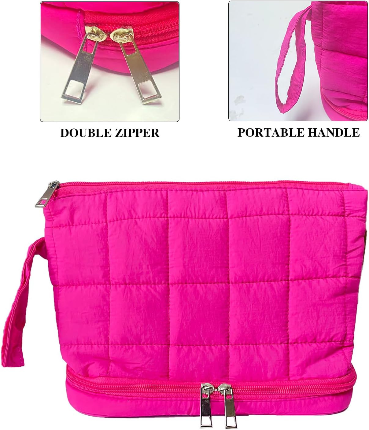 Rose Red Puffy Puffer Makeup Bag for Purse Small Makeup Pouch Quilted Cosmetic Bag Cute Cotton Toiletry Pouch Bag for Women