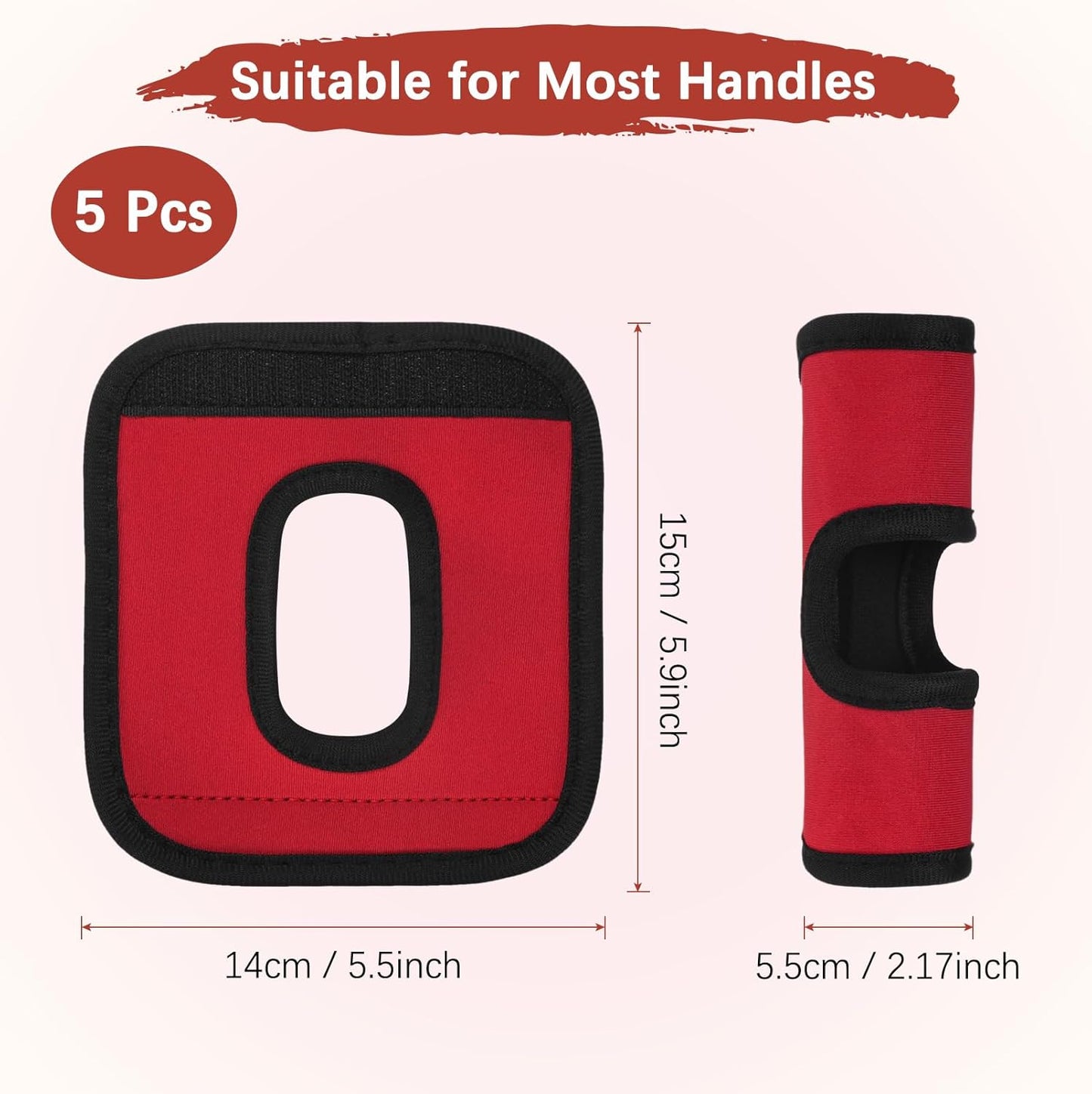 Luggage Handle Wrap [5PCS] - Neoprene Luggage Identifiers Hollow Design Use for Push-Button Suitcase & Trolley Case - [Red-6IN/15CM] Comfort Grip Handle Cover