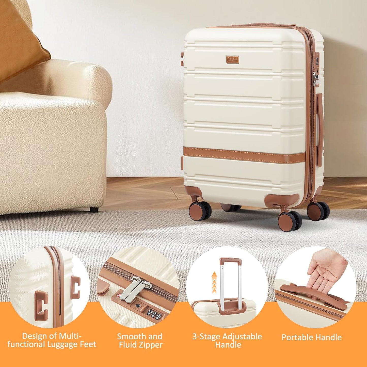 carry on Luggage Sets,20 Inch Expandable with TSA Lock Carry-on suitcases with spinner wheels,Hard Shell Travel Luggage airline approved (Pink, 3 Piece Sets (20/DB/TB))