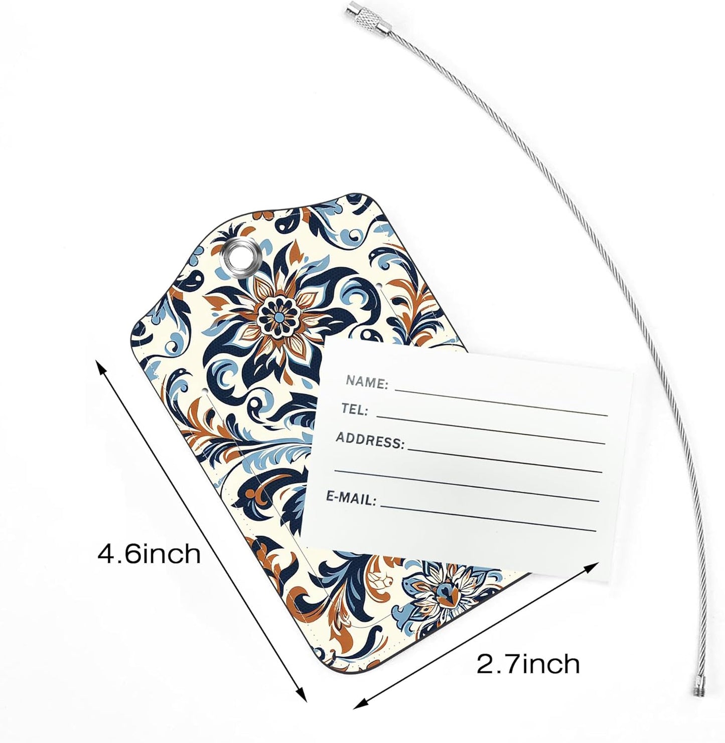 2 Pack Luggage Tags,Damask Floral PU Leather Idea Baggage Tag with ID Labels Privacy Cover Metal Ring Men and Women Travel Bag Labels