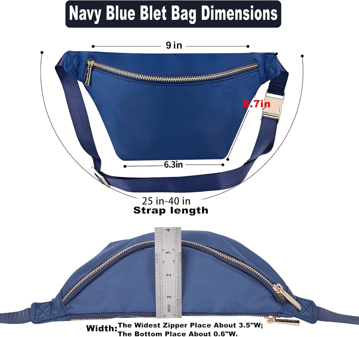 Fanny Packs for Women Fashion Waist Pack for Men Water-resistant Nylon Crossbody Sling Bags for Women Travel (Navy Blue)
