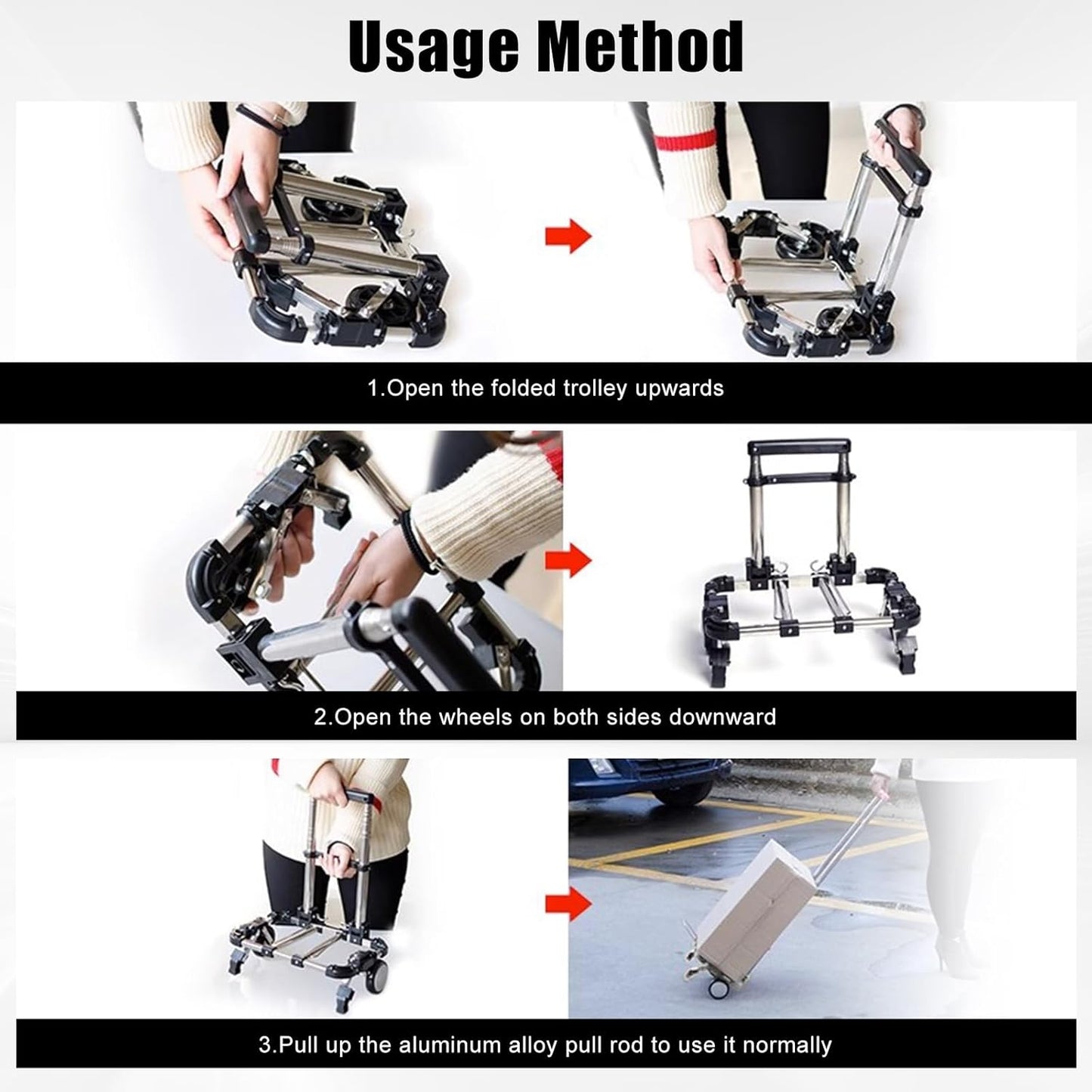 CNQLIS Folding Hand Truck,Portable Carrying Cart, Compact, Mini Lightweight for Travel/Auto/Moving/Office Use,12in.Hx9in.W Fits Most Backpacks- 55lbs Lightweight Hand Truck with Black Bag